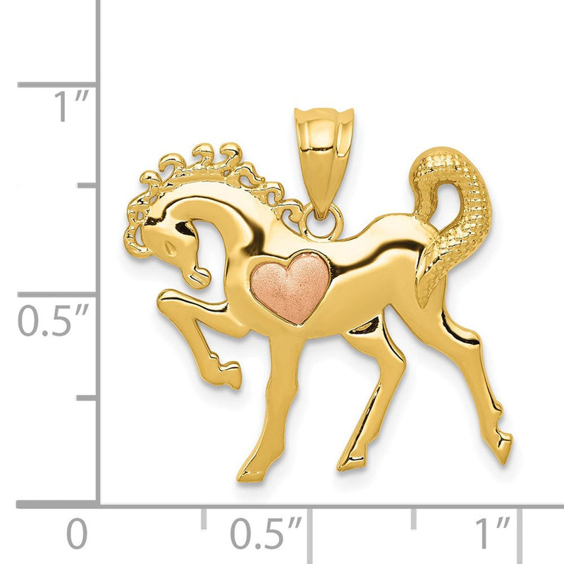 14 Two Tone Gold Prancing Horse with Pink Heart Pendant