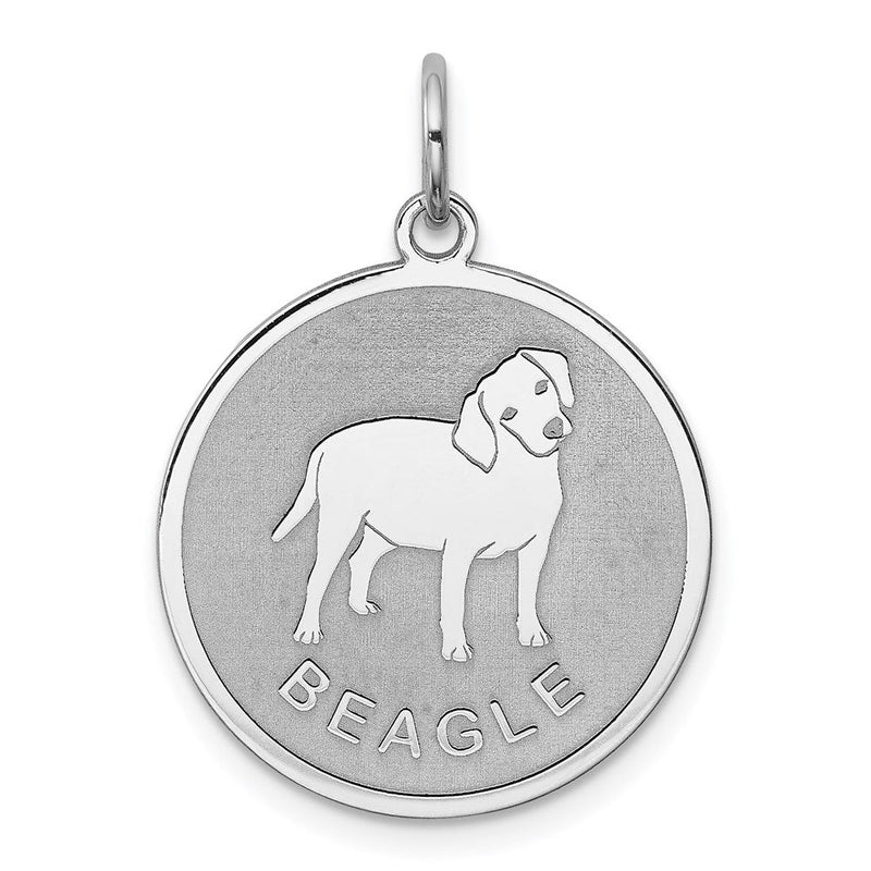Sterling Silver Laser Etched Beagle Dog Pendant, 19mm