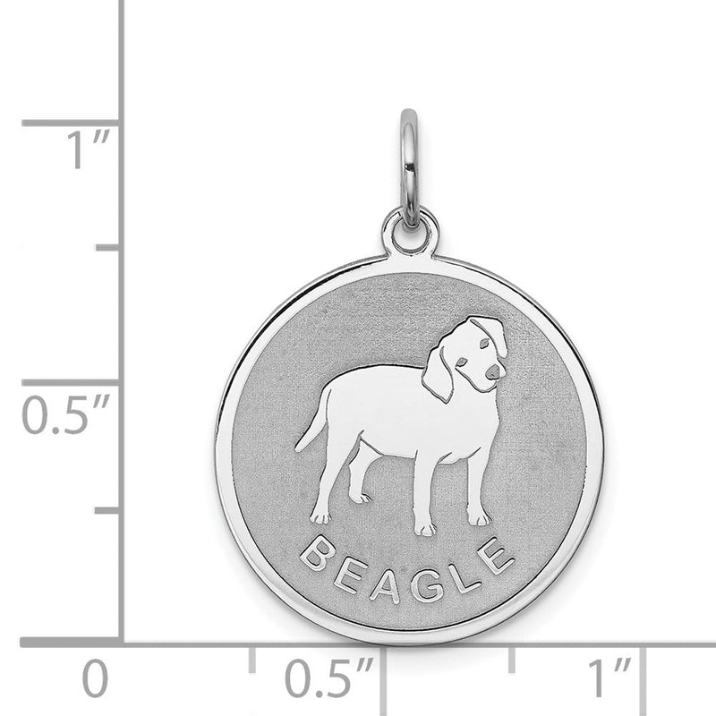Sterling Silver Laser Etched Beagle Dog Pendant, 19mm
