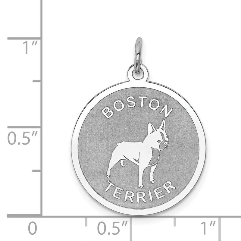 Sterling Silver Laser Etched Boston Terrier Dog Pendant, 19mm