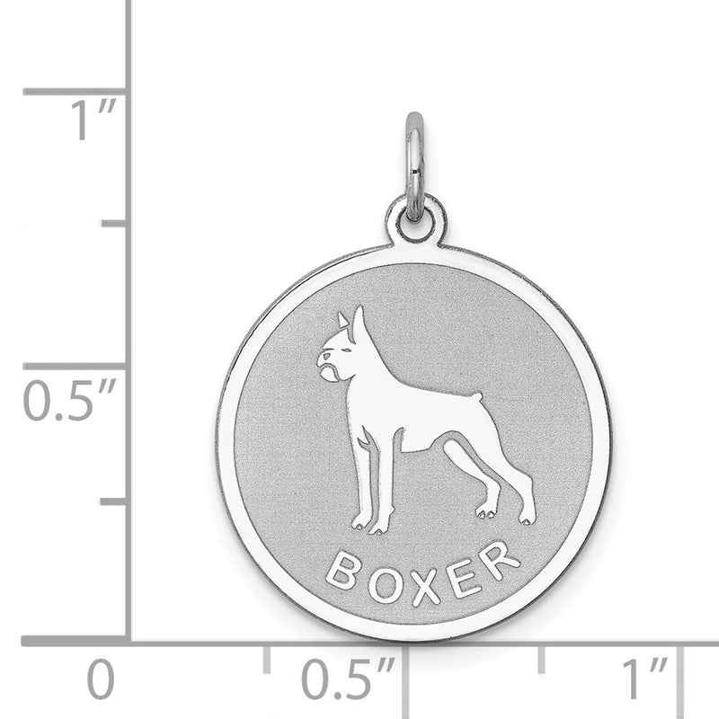 Sterling Silver Laser Etched Boxer Dog Pendant, 19mm