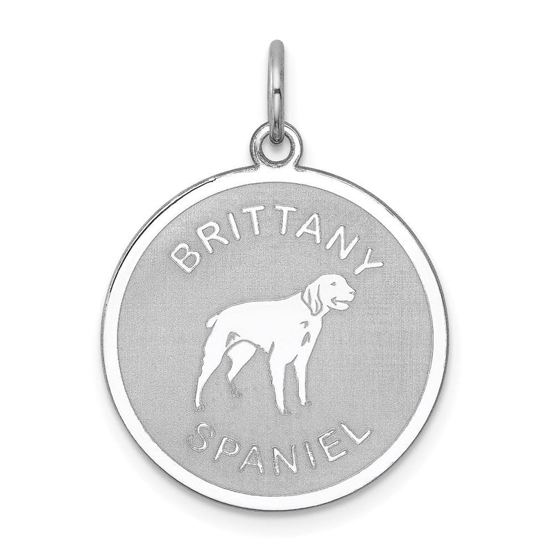 Sterling Silver Laser Etched Brittany Spaniel Dog Pendant, 19mm