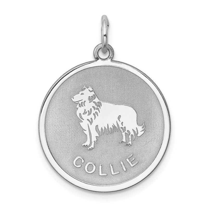 Sterling Silver Laser Etched Collie Dog Pendant, 19mm