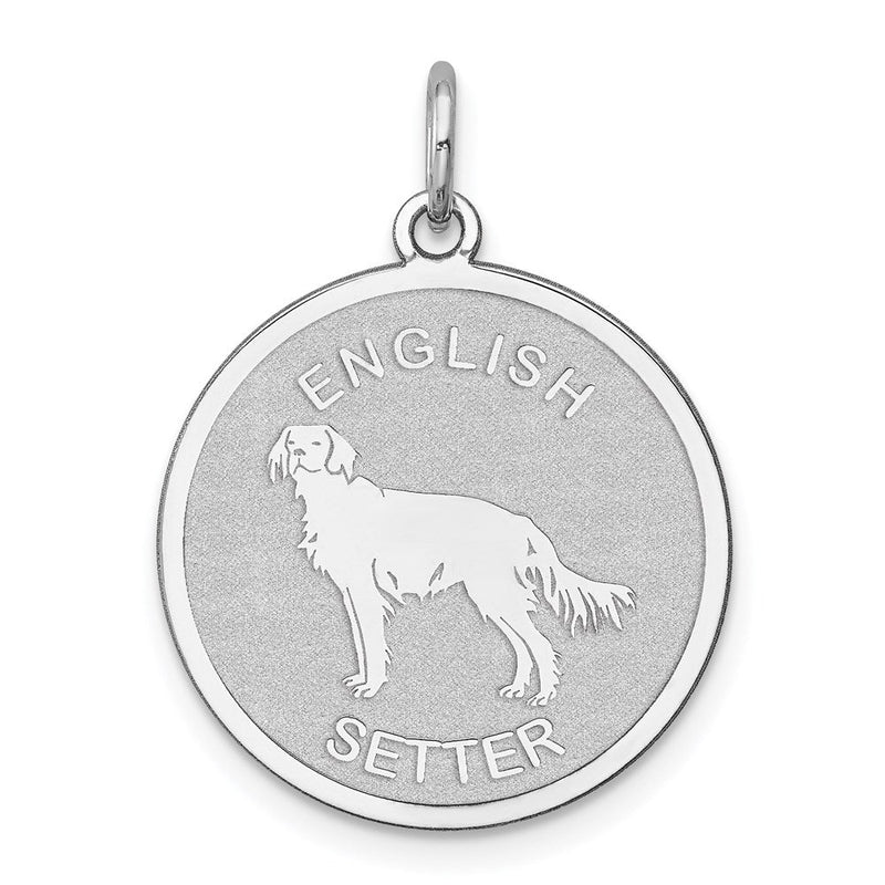 Sterling Silver Laser Etched English Setter Dog Pendant, 19mm