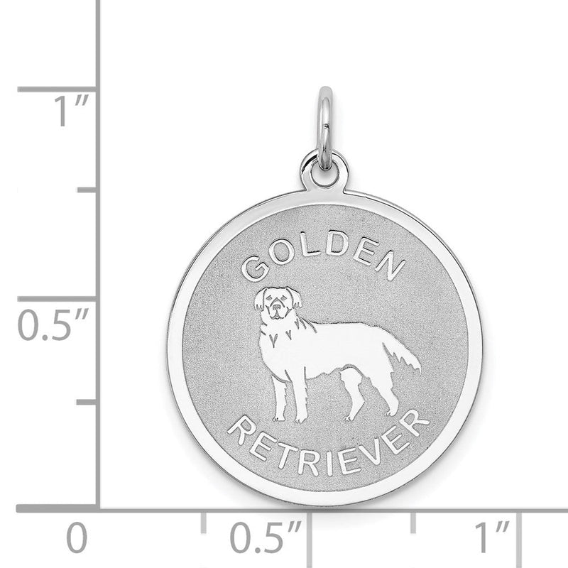 Sterling Silver Laser Etched Golden Retriever Dog Pendant, 19mm