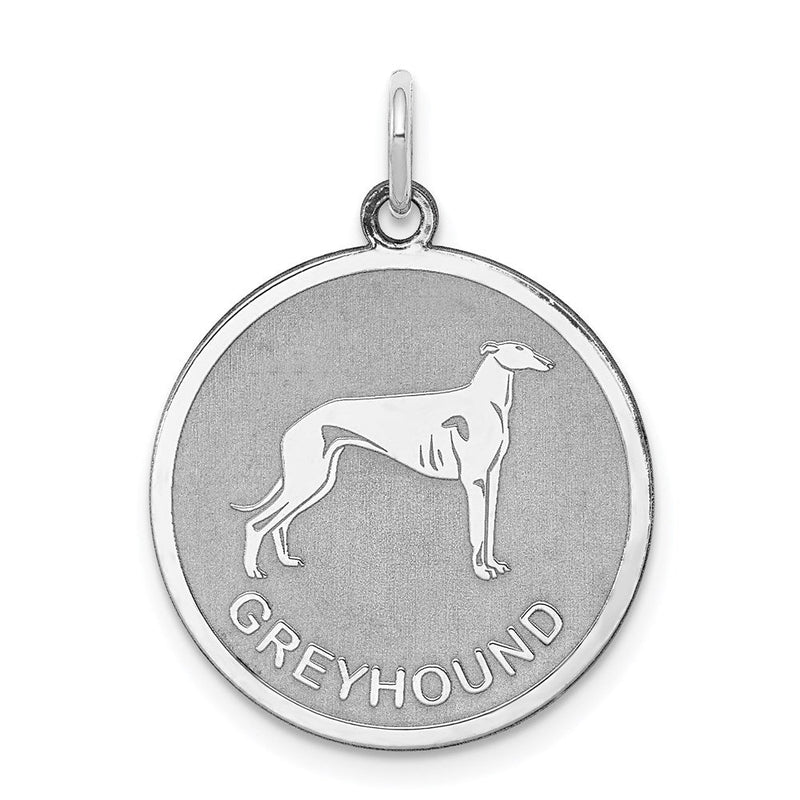 Sterling Silver Laser Etched Greyhound Dog Pendant, 19mm