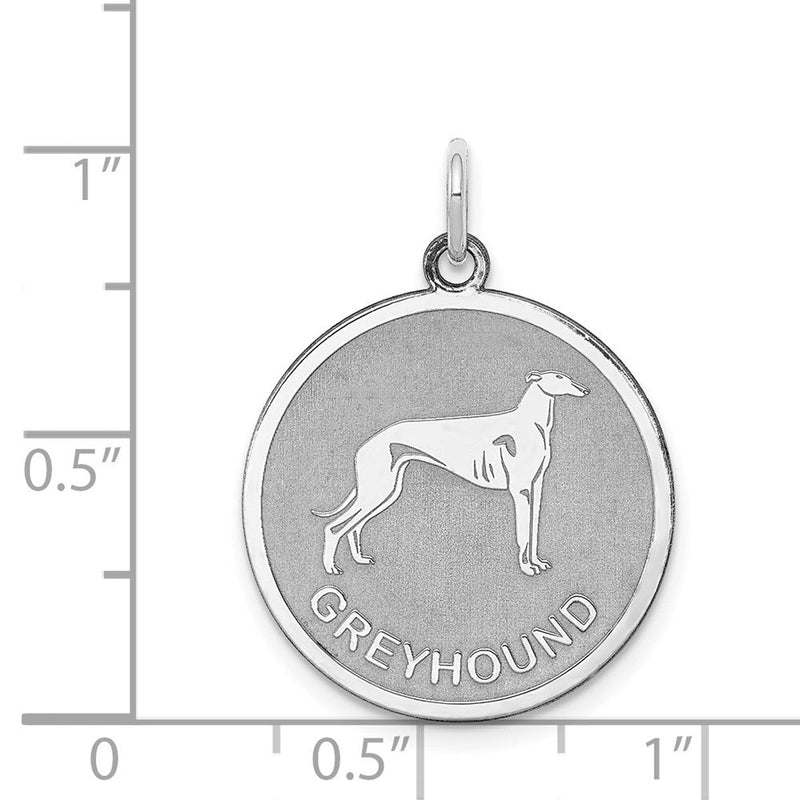 Sterling Silver Laser Etched Greyhound Dog Pendant, 19mm