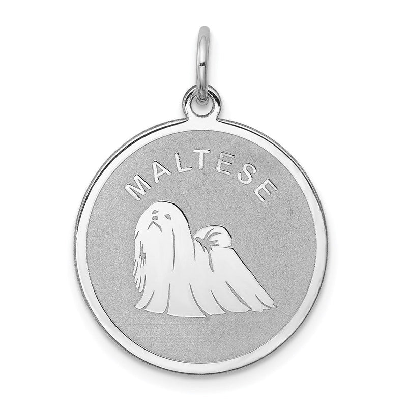 Sterling Silver Laser Etched Maltese Dog Pendant, 19mm