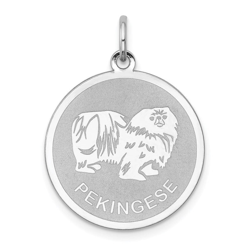 Sterling Silver Laser Etched Pekingese Dog Pendant, 19mm