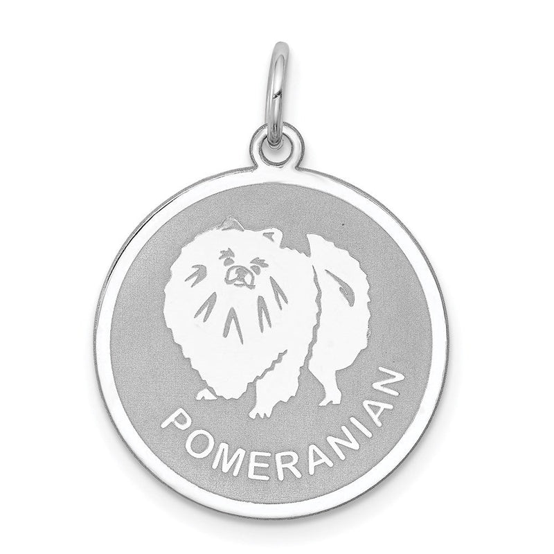 Sterling Silver Laser Etched Pomeranian Dog Pendant, 19mm