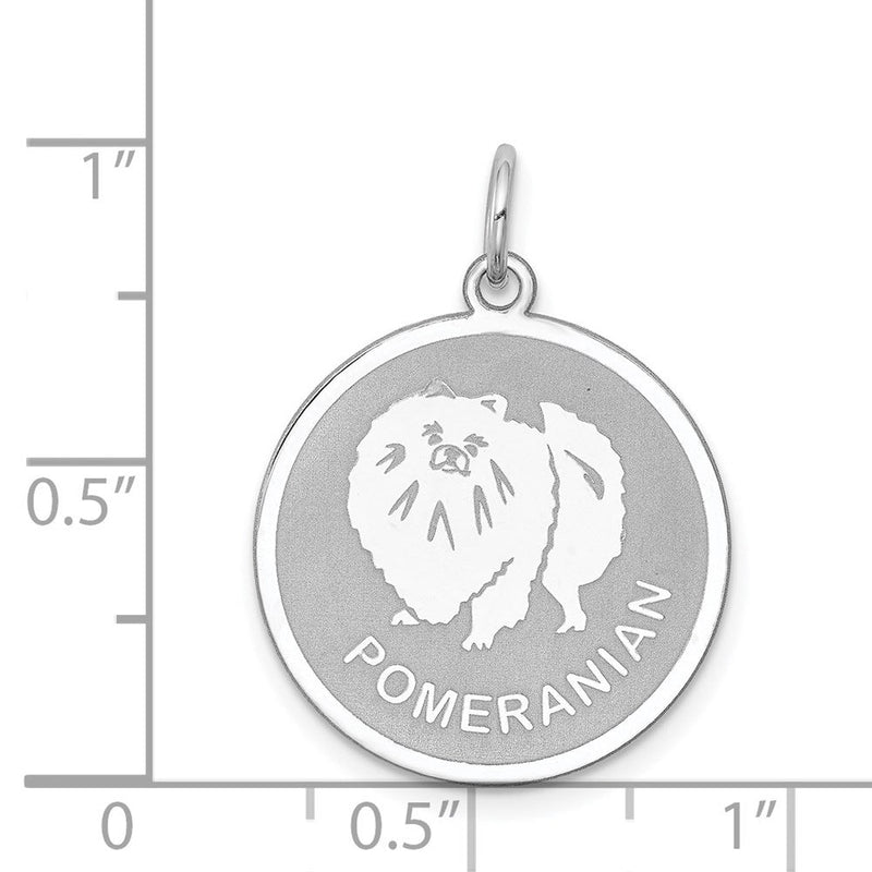 Sterling Silver Laser Etched Pomeranian Dog Pendant, 19mm