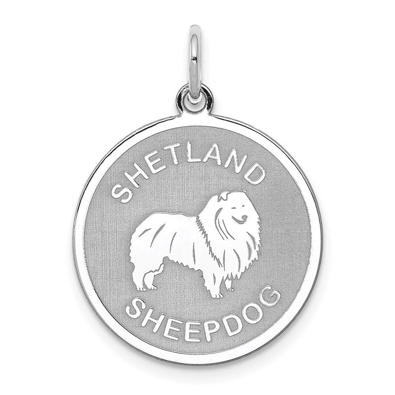 Sterling Silver Laser Etched Shetland Sheepdog Dog Pendant, 19mm