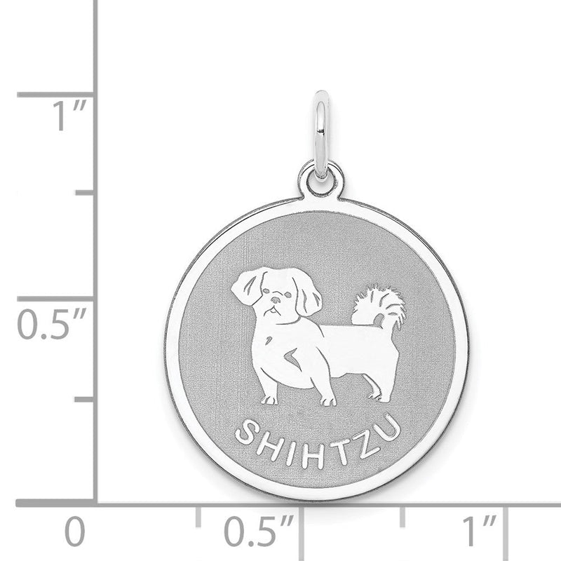 Sterling Silver Laser Etched Shih Tzu Dog Pendant, 19mm