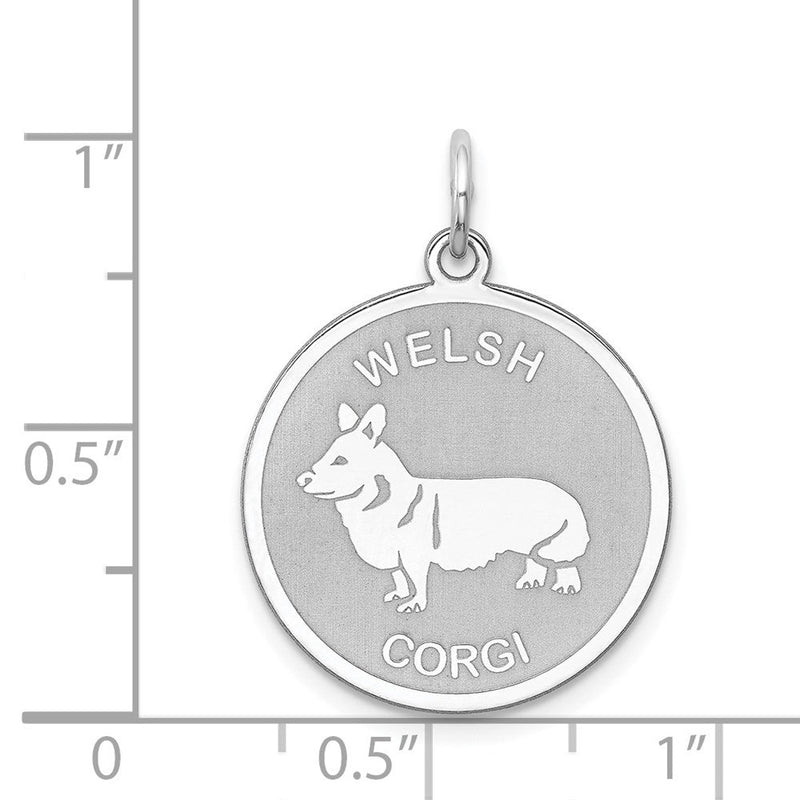 Sterling Silver Laser Etched Welsh Corgi Dog Pendant, 19mm