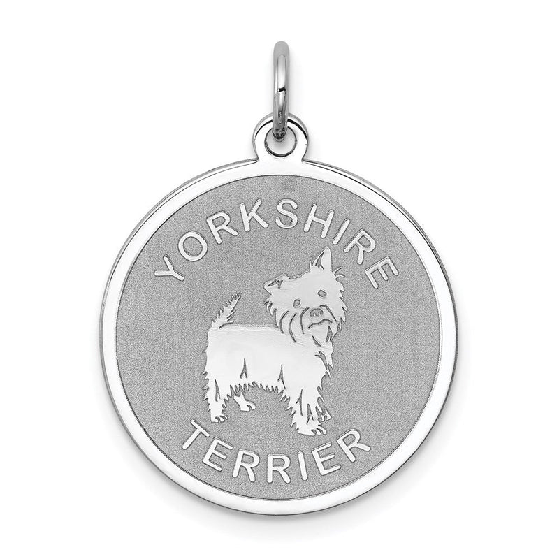 Sterling Silver Laser Etched Yorkshire Terrier Dog Pendant, 19mm