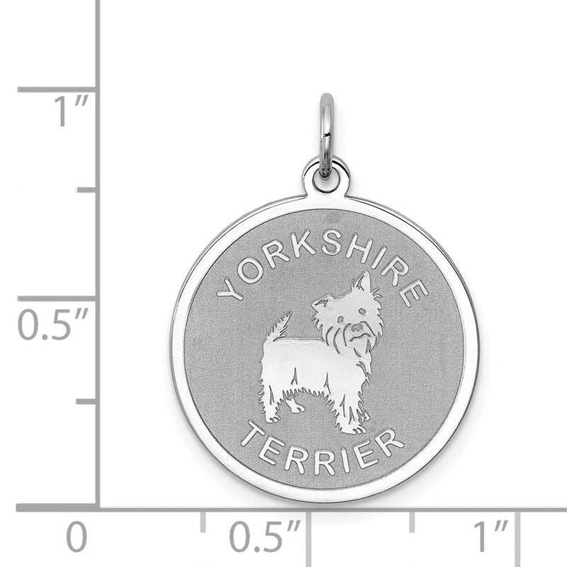 Sterling Silver Laser Etched Yorkshire Terrier Dog Pendant, 19mm