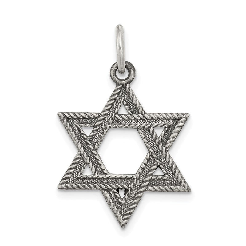 Sterling Silver Antiqued Textured Star of David Charm or Pendant