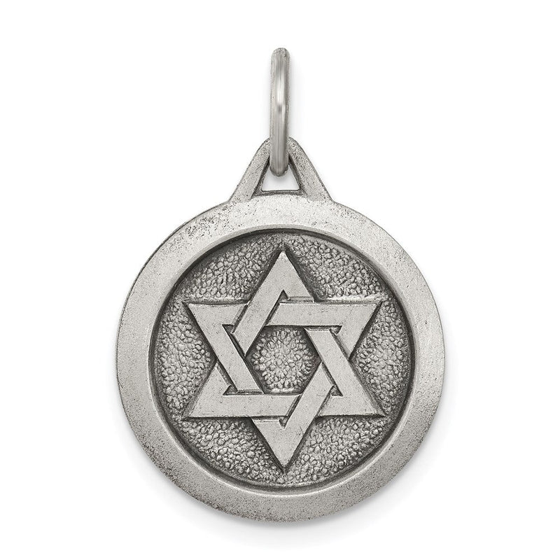 Sterling Silver Antiqued Star of David Medal, 17mm