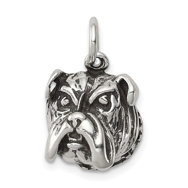 Sterling Silver 12mm Antiqued Bulldog Head Charm or Pendant
