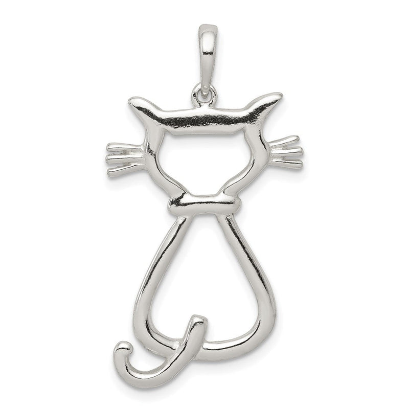Sterling Silver 25mm Polished Cat Silhouette Pendant