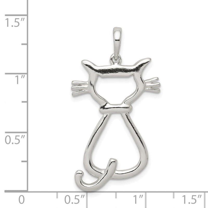 Sterling Silver 25mm Polished Cat Silhouette Pendant