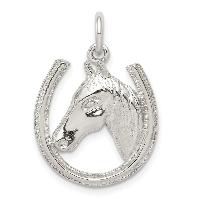 Sterling Silver Polished Horseshoe and Horse Head Pendant
