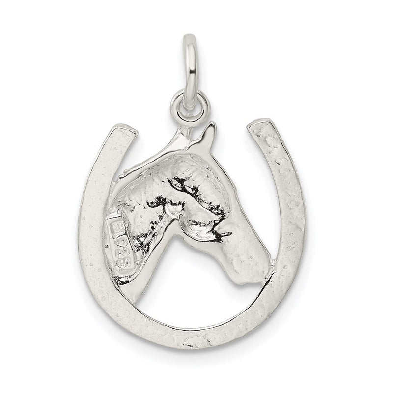 Sterling Silver Polished Horseshoe and Horse Head Pendant