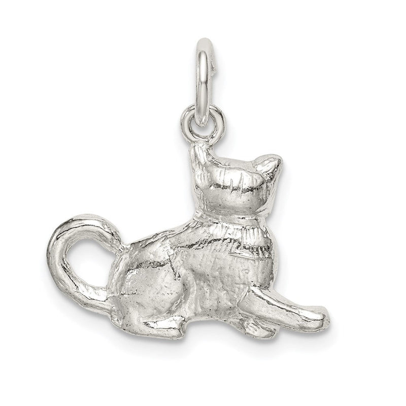 Sterling Silver 3D Polished Cat Charm or Pendant