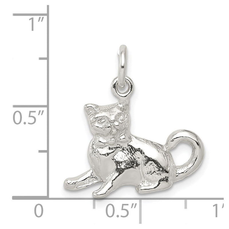 Sterling Silver 3D Polished Cat Charm or Pendant