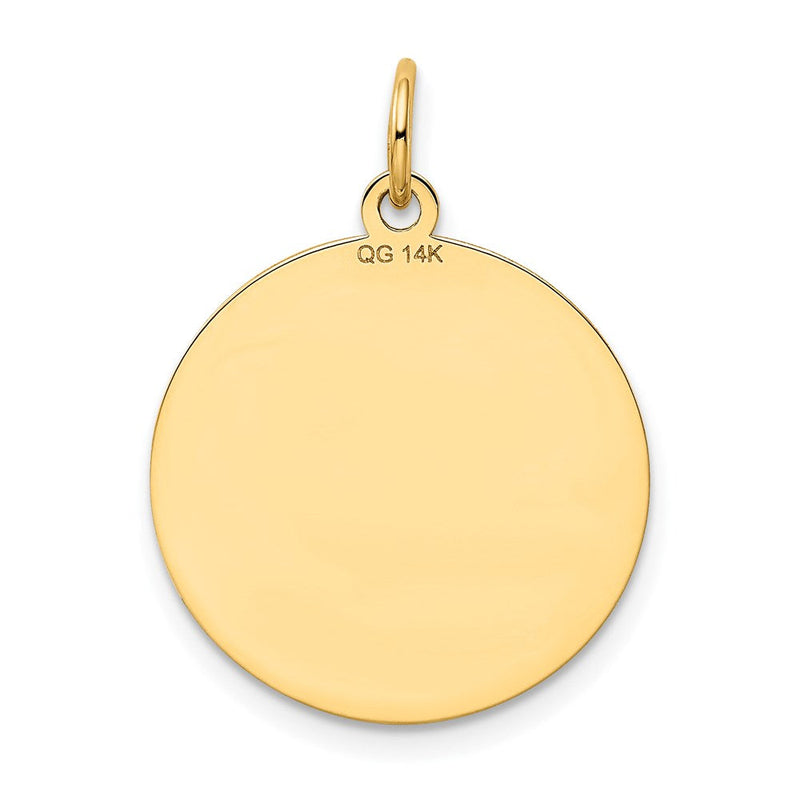 14k Yellow Gold Laser Etched Shetland Sheepdog Disc Pendant, 19mm