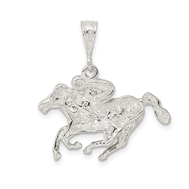 Sterling Silver Race Horse and Jockey Pendant