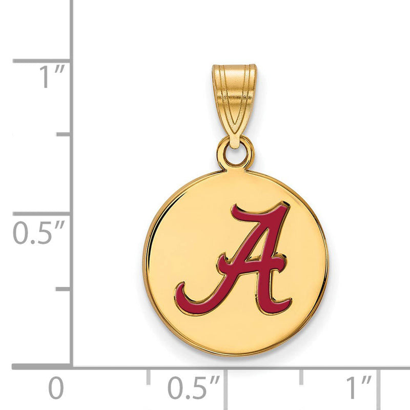 14k Gold Plated Silver U. of Alabama Medium Enameled Disc Pendant