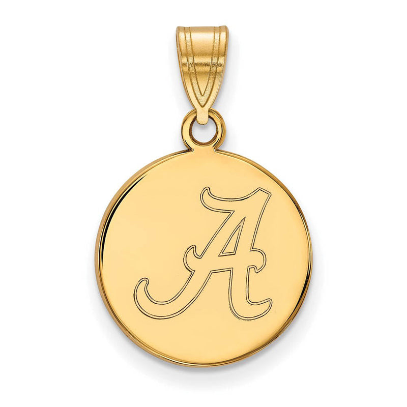 14k Yellow Gold U. of Alabama Medium Initial A Disc Pendant