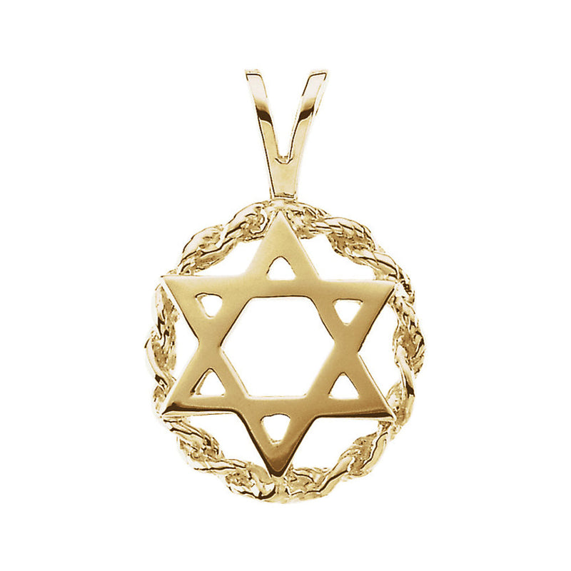 14k Yellow Gold Star of David Circle Pendant, 13mm