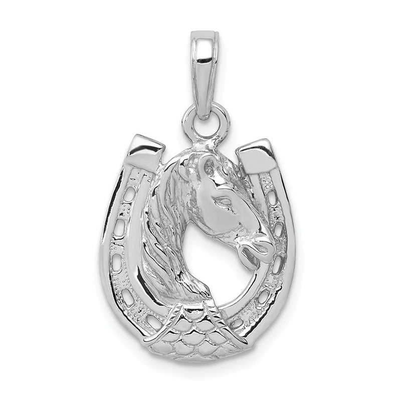 14k White or Yellow Gold Horse Head and Horseshoe Pendant, 15mm