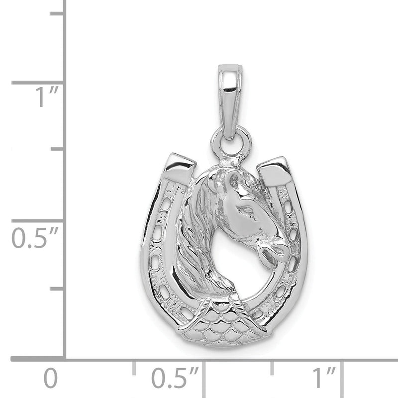 14k White or Yellow Gold Horse Head and Horseshoe Pendant, 15mm