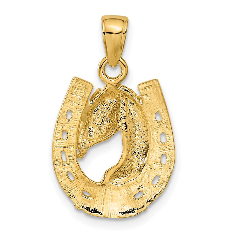 14k White or Yellow Gold Horse Head and Horseshoe Pendant, 15mm