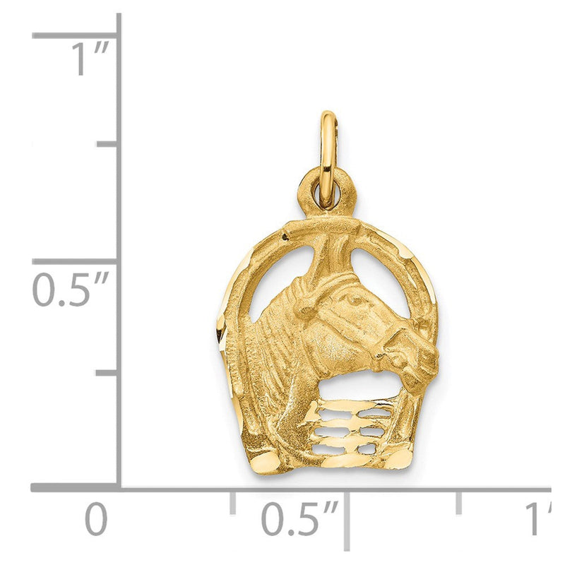 14k Yellow or White Gold Horse Head & Horseshoe Charm or Pendant, 13mm