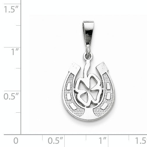 14k Yellow or White Gold Four Leaf Clover and Horseshoe Pendant, 15mm