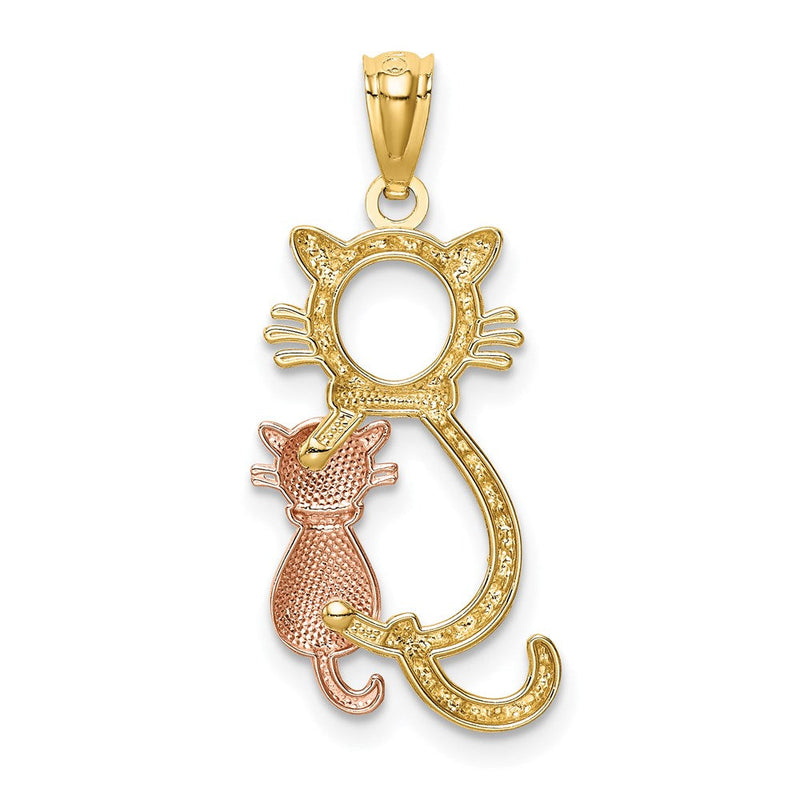 14k Yellow & Rose or White & Rose Gold Sitting Cats Pendant, 11 x 22mm