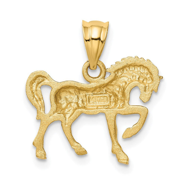 14k Yellow Gold Satin & Diamond-Cut Horse Pendant, 18mm (11/16 Inch)