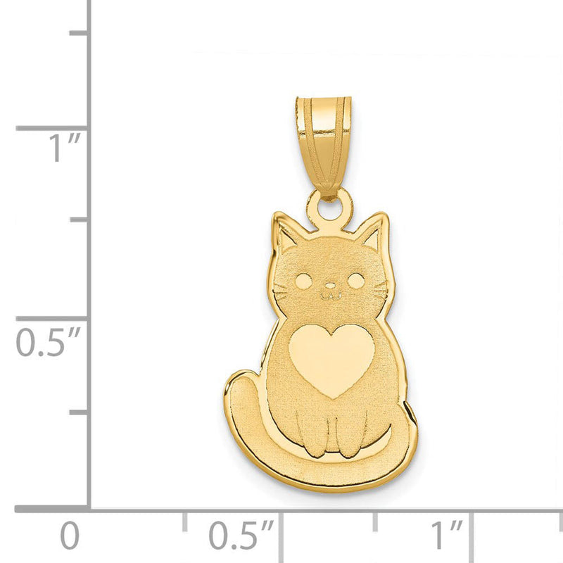 14k Yellow Gold Polished & Laser Cut Engravable Cat Pendant, 13 x 25mm