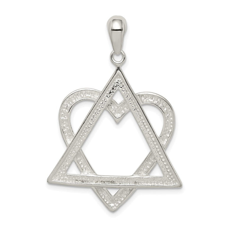 Sterling Silver Star Of David Heart Pendant, 28 x 42mm