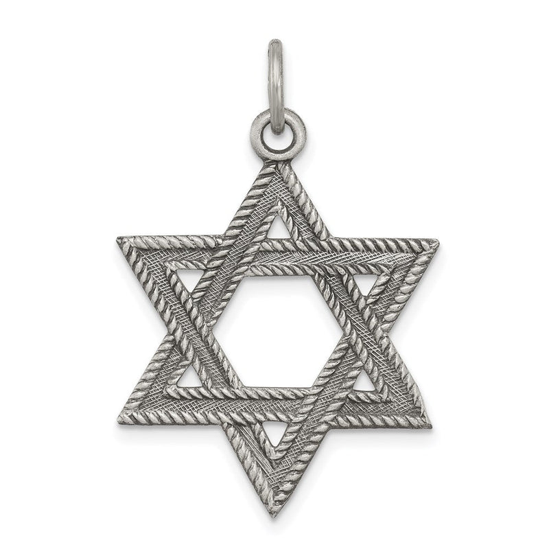 Sterling Silver Antiqued Star of David Pendant, 22 x 25mm (1 Inch)