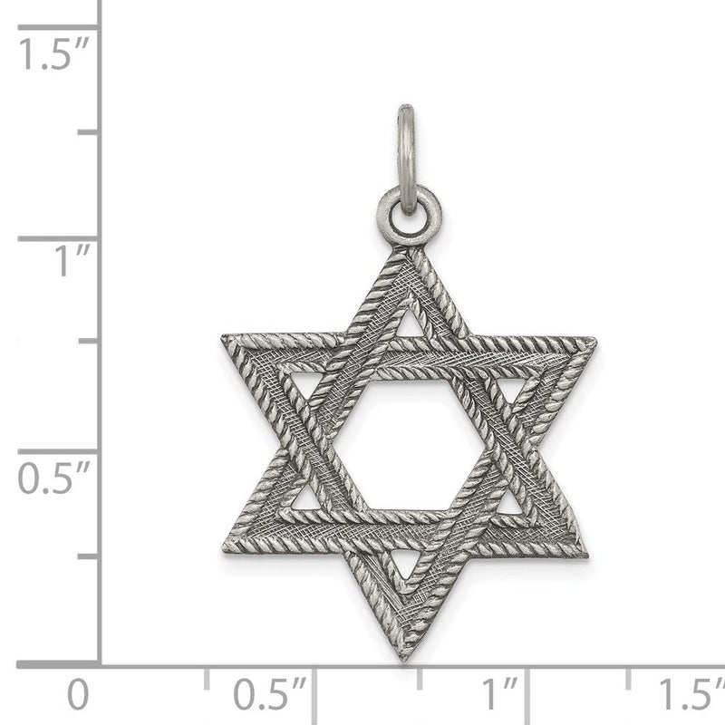 Sterling Silver Antiqued Star of David Pendant, 22 x 25mm (1 Inch)