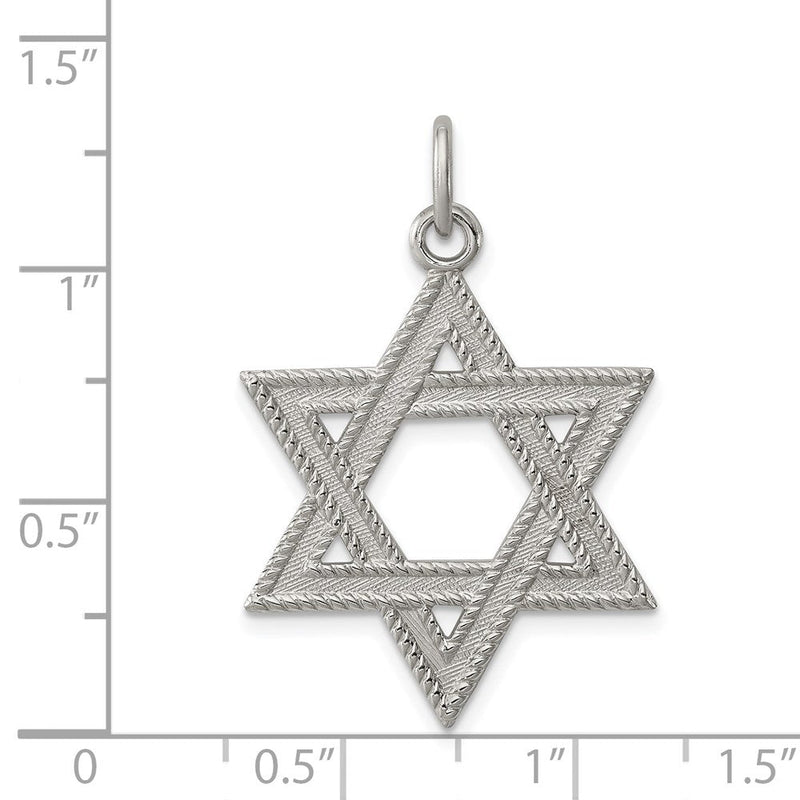 Sterling Silver Satin Textured Star of David Pendant, 22x25mm (1 Inch)