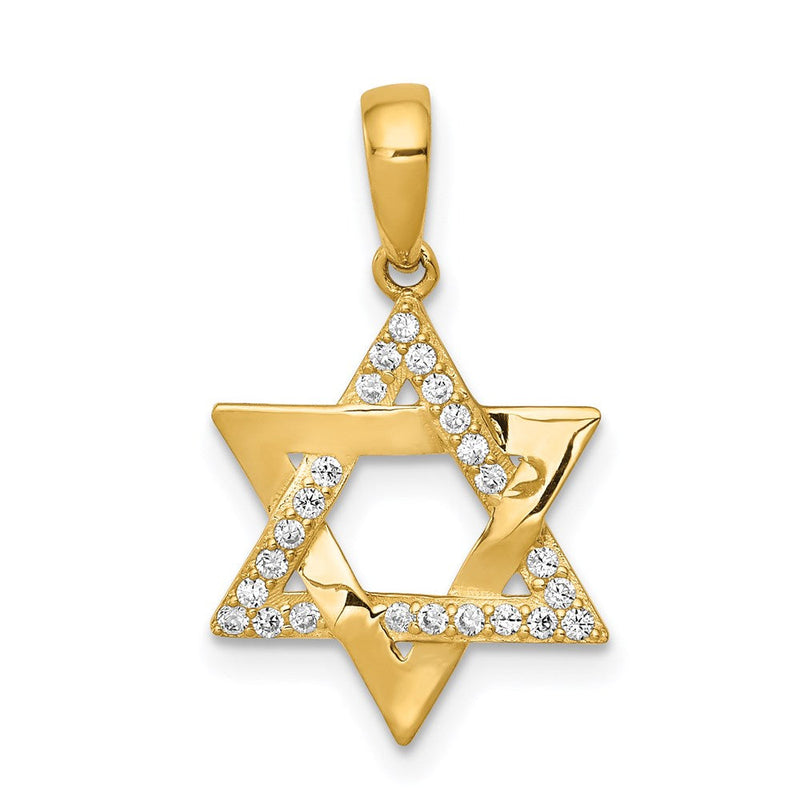 14k Yellow Gold Polished CZ Star of David Pendant, 13mm (1/2 Inch)