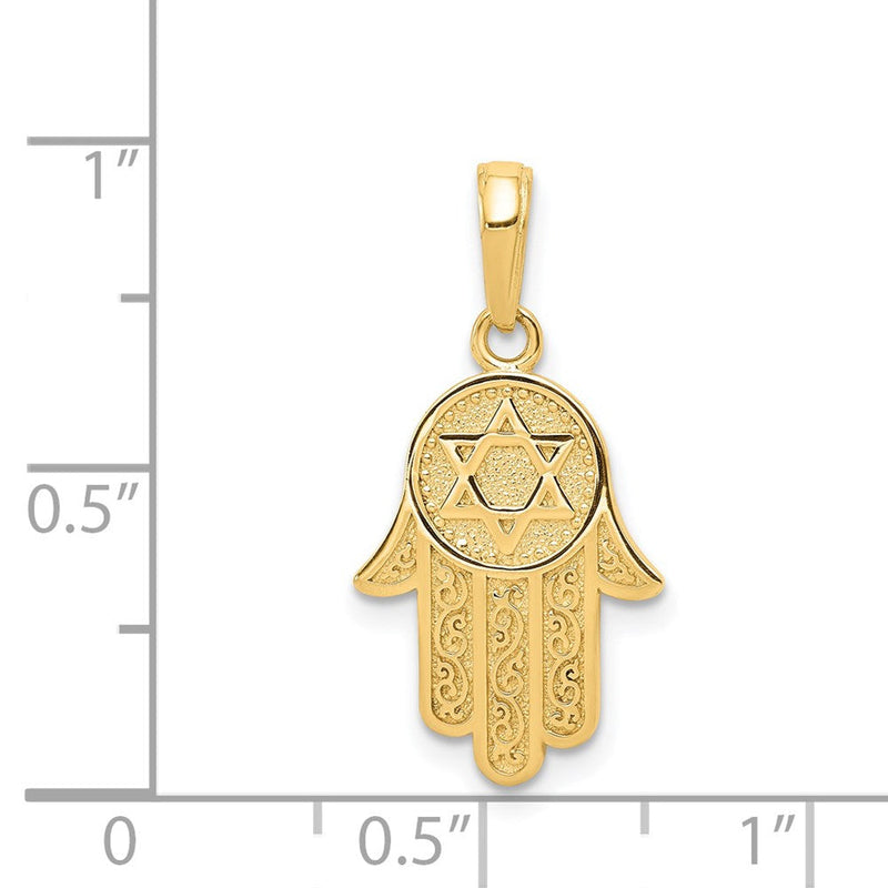14k Yellow Gold Star of David Hamsa Pendant, 12 x 25mm