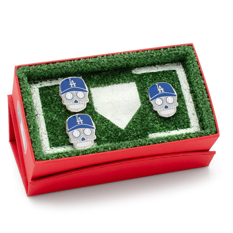 MLB LA Dodgers Sugar Skull Cufflinks & Lapel Pin Gift Set