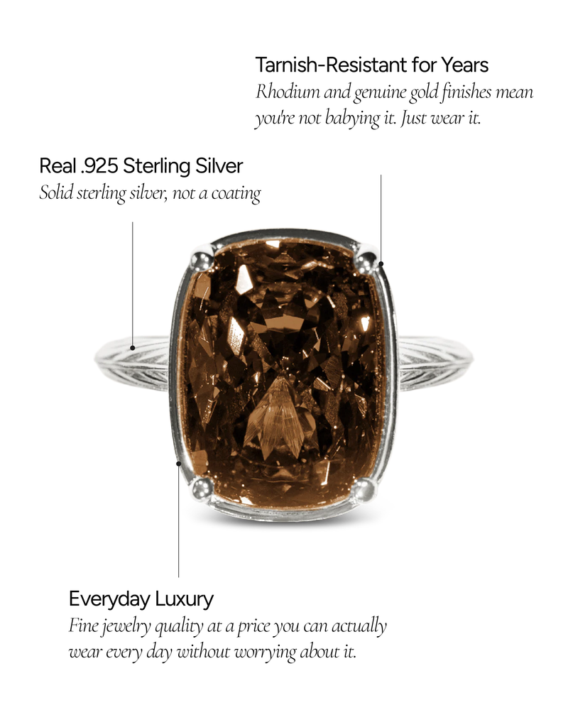 Sterling Silver Elongated Cushion Chocolate CZ Cocktail Ring